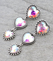Western - Heart "Y" Heart Stones Necklace with Matching Earrings (2 Color Choices)