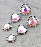 Western - Heart "Y" Heart Stones Necklace with Matching Earrings (2 Color Choices)