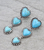 Western - Heart "Y" Heart Stones Necklace with Matching Earrings (2 Color Choices)