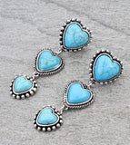 Western - Heart "Y" Heart Stones Necklace with Matching Earrings (2 Color Choices)