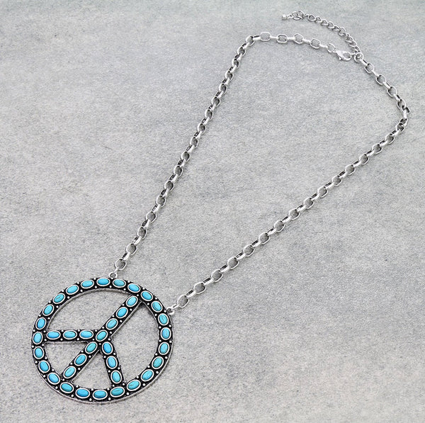 Large Peace Sign Necklace with Matching Earrings (2 Colors Available)
