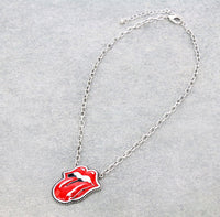 Red Lips & Tongue Necklace with Matching Earrings
