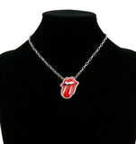 Red Lips & Tongue Necklace with Matching Earrings