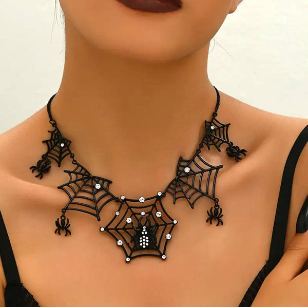 Halloween - Spiderwebs with Spiders Necklace & Earrings Set