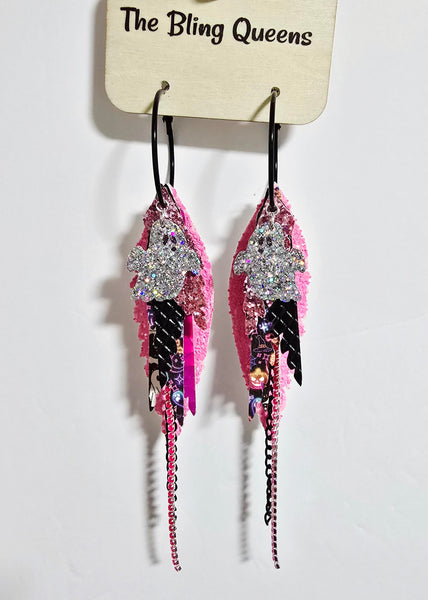 HALLOWEEN - Big & Boujee Custom Feather Earrings (Ghosts)