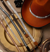 Western Faux Leather, Rhinestones, & Crystal Hat Band (6 Options Available)