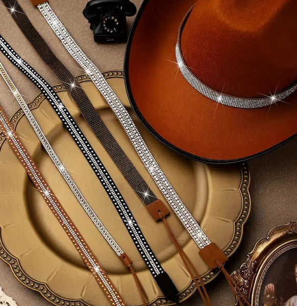 Western Faux Leather, Rhinestones, & Crystal Hat Band (6 Options Available)