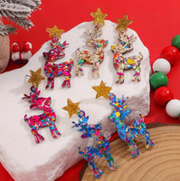 Christmas - Glitter Acrylic Reindeer Earrings (3 Choices)