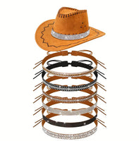 Western Faux Leather, Rhinestones, & Crystal Hat Band (6 Options Available)