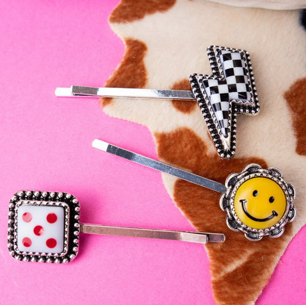 3 Piece Fun & Games Hair Pin Set