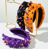 HALLOWEEN - Rhinestone & Pearls Knotted Headband (3 Color Choices)