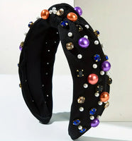 HALLOWEEN - Rhinestone & Pearls Knotted Headband (3 Color Choices)