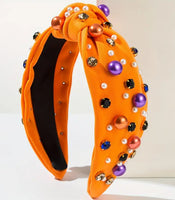 HALLOWEEN - Rhinestone & Pearls Knotted Headband (3 Color Choices)