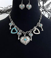 Western "Key to My Heart" Charm Necklace & Earrings Set