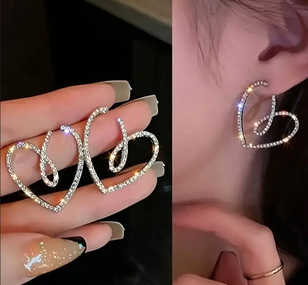 Rhinestone Post-Back Heart Earrings