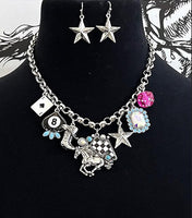 Western Checkered Horse Charm Necklace, Earrings, & Bracelet