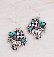 Western Checkered Horse Charm Necklace, Earrings, & Bracelet