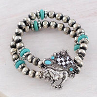 Western Checkered Horse Charm Necklace, Earrings, & Bracelet