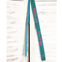 Turquoise & Pink "Howdy" Seed Bead Purse/Bag Strap