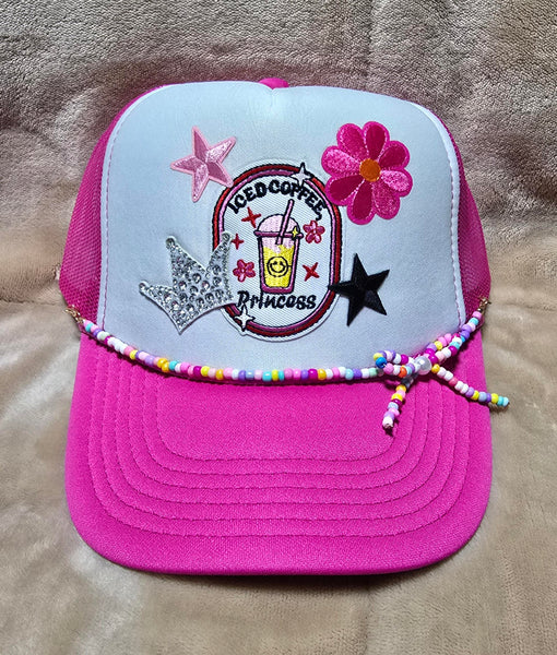 Handcrafted "Ice Coffee Princess" Trucker's Cap with Hat Chain