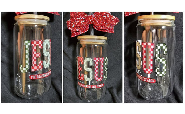 CHRISTMAS "Jesus the Reason for the Season" Glass Tumbler 16oz Cup/Beer Can