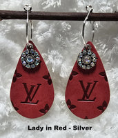 Embossed Teardrop Earrings with Charms (13 Color Choices)