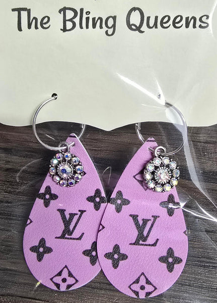 Lavender-Mauve Teardrop Earrings with Rhinestone Charms