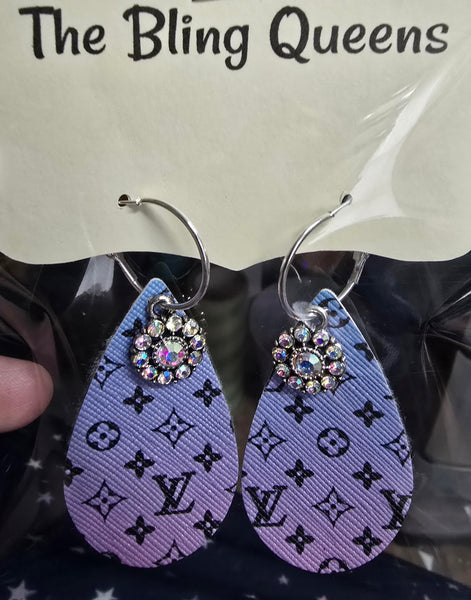 Lavender-Pink Ombre Teardrop Earrings with Charms