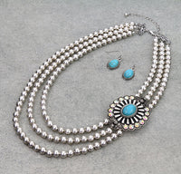 Western 3 Layered Concho Necklace Set