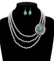 Western 3 Layered Concho Necklace Set