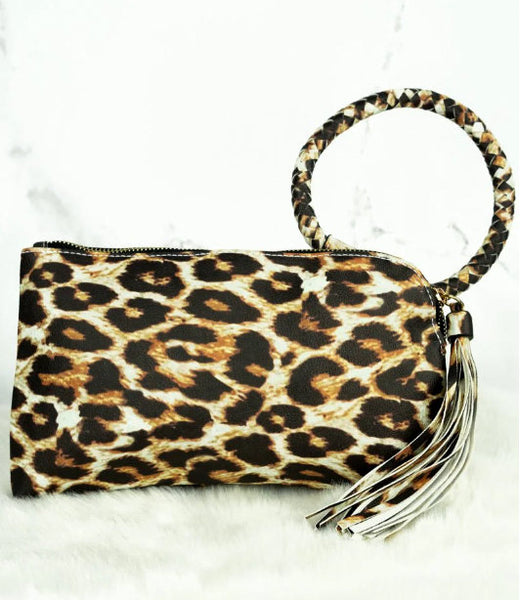 Leopard Faux Leather Bangle Clutch
