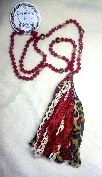 Red Leopard Tassel Necklace Set