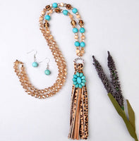 Leopard Tassel Squash Blossom Necklace Set (2 Color Choices)