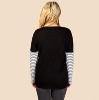 Black & Leopard Print Top with Striped Long Sleeve Shirt