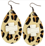 White Stone Cross Leopard Teardrop Earrings (2 Colors Available)