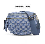 Checkered Denim Bum Bag/Crossbody Bag with Bonus Chain & Charm (4 Colors)