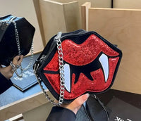 HALLOWEEN Glitter Red Lips/Fangs Crossbody with Bonus Matching Earrings