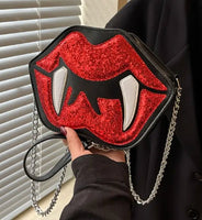 HALLOWEEN Glitter Red Lips/Fangs Crossbody with Bonus Matching Earrings