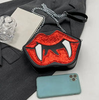 HALLOWEEN Glitter Red Lips/Fangs Crossbody with Bonus Matching Earrings