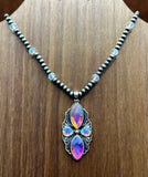 Western - Beaded Geometric Necklace with Matching Earrings (2 Styles Available)