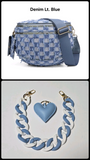 Checkered Denim Bum Bag/Crossbody Bag with Bonus Chain & Charm (4 Colors)