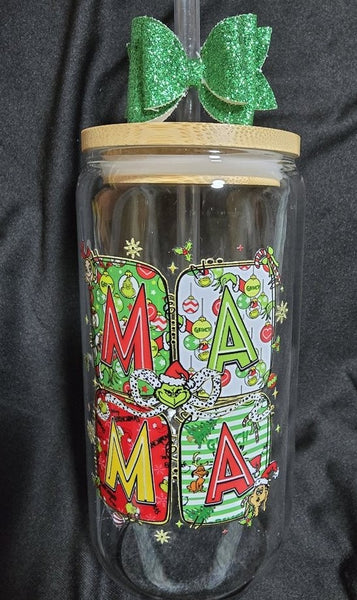CHRISTMAS "Ma Ma" Glass Tumbler 16oz Cup/Beer Can