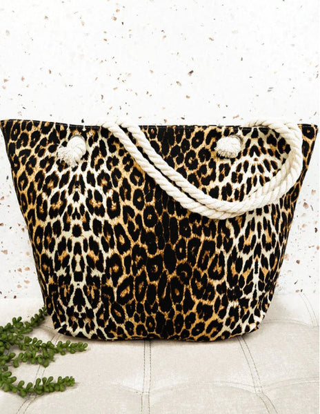 Meow & Furever Brown Leopard Rope Handle Tote