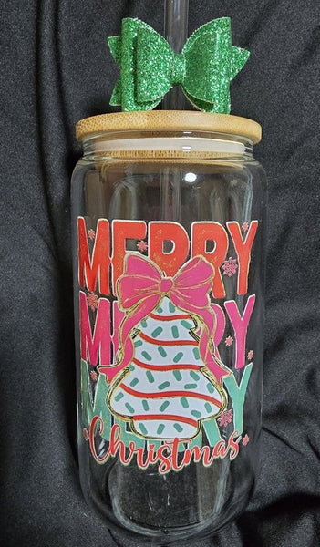 CHRISTMAS "Merry Chistmas (Tree Cake)" Glass Tumbler 16oz Cup/Beer Can