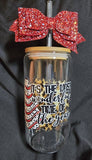 CHRISTMAS "It's the Most Wonderful Time if the Year" Glass Tumbler 16oz Cup/Beer Can