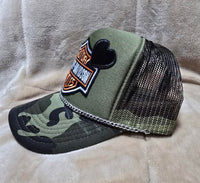 Handcrafted Camo Motorcycles Trucker's Cap with Hat Chain
