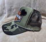 Handcrafted Camo Motorcycles Trucker's Cap with Hat Chain