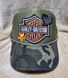 Handcrafted Camo Motorcycles Trucker's Cap with Hat Chain