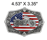 Engraved American Flag & Motorcycle Belt Buckle (Colorful)