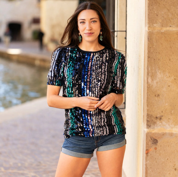 Multi Color Sequin Short Sleeve Top